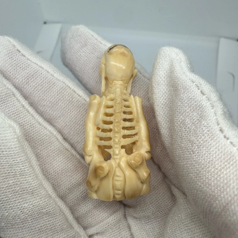 HAND CARVED Native American MOOSE ANTLER Skeleton With Emerald Eyes!